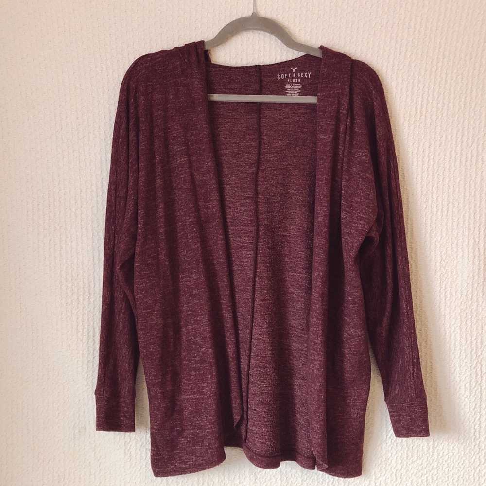 American Eagle Maroon Cardigan with Hood
